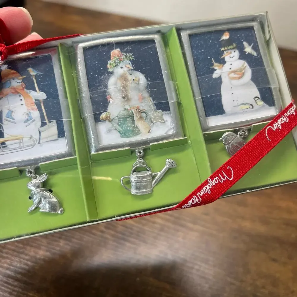 Set of 3 Hallmark Marjolein Bastin Magnets w Charms Nature's Sketchbook Snowman